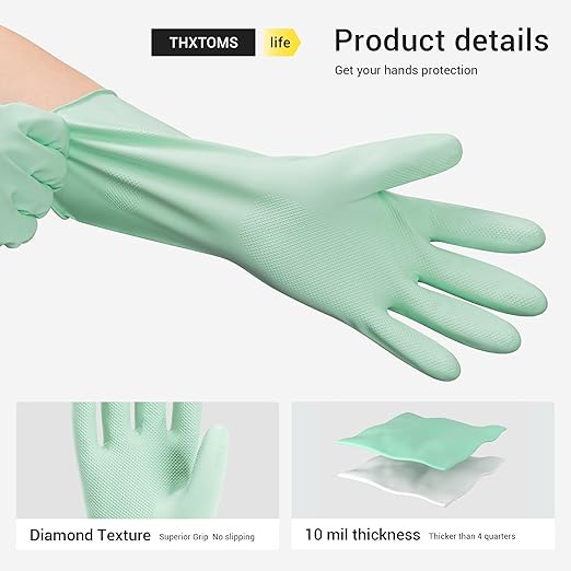 ThxToms 4 Pairs Nitrile Cleaning Gloves, Latex free Reusable Dishwashing Gloves for Women, Kitchen and Bathroom Cleaning, Non-Slip &Flexible, 10 Mil, Colorful, S