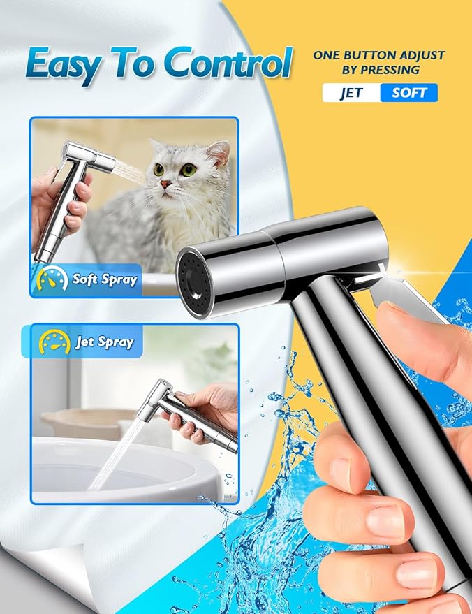 Chrome Handheld Bidet Sprayer, Jet Sprayer for Toilet Muslim Shower, Adjustable Bidets Attachment for Toilet, Bidet Hose for Feminine Wash