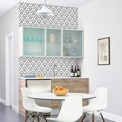 GloryTik Contact Paper Black and White Wallpaper Geometry Trellis Pattern Peel and Stick Wallpaper Modern Self-Adhesive Removable Waterproof for Cabinet Drawer Lining Wall Decor 17.7"X118"
