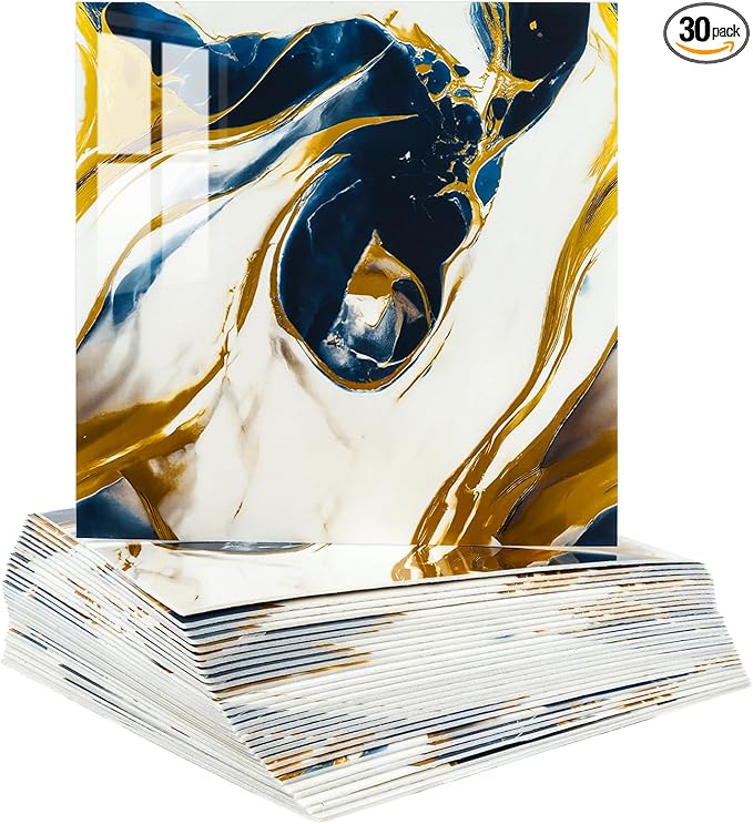 Peel and Stick Wall Panels, Self-Adhesive Waterproof Tile Look Wallpaper, Blue and Gold Marble Design, 2.4mm Thick, 30 Sheets