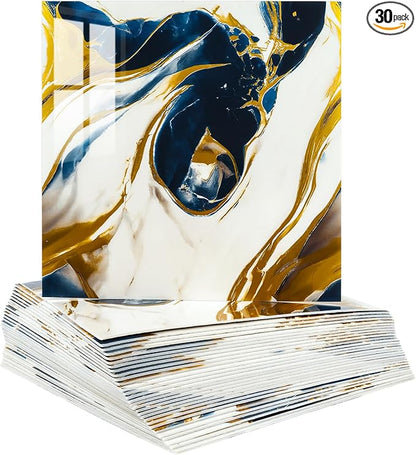 Peel and Stick Wall Panels, Self-Adhesive Waterproof Tile Look Wallpaper, Blue and Gold Marble Design, 2.4mm Thick, 30 Sheets