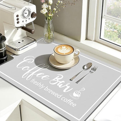 Findosom Dish Drying Mat, 17"x 32" Super Absorbent & Hide Stain Coffee Mat, Cuttable Drying Mat for Kitchen Counter, Coffee Bar Accessories, Under Dish Rack, Coffee Maker, Espresso Machine, LightGrey