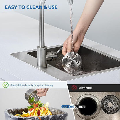 BOTEMY 3-1/2 Inch Extended Garbage Disposal Flange with Deep Strainer and Sink Stopper Flat Cover Kitchen Sink Flange Kit (Brushed)