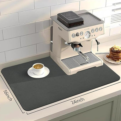 Bloss Coffee Bar Mat for Countertops, Grey Dish Drying Mat for Multiple Usage, Kitchen Counter Mat, Absorbent Hide Stain Rubber Backed Dish Drying Pad / 16.1"x24.1"