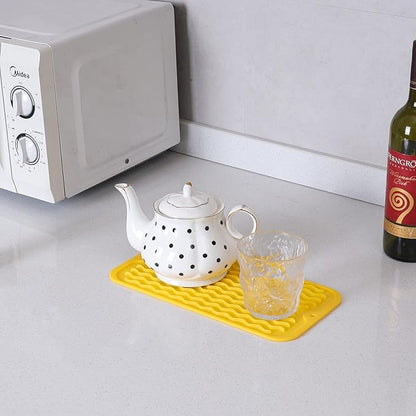 MicoYang Silicone Dish Drying Mat for Multiple Usage,Easy clean,Eco-friendly,Heat-resistant Silicone Mat for Kitchen Counter or Sink,Refrigerator or Drawer Liner Yellow S 12 inches x 6 inches