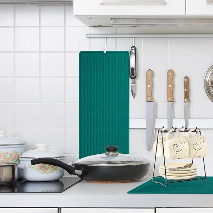 GeeRic Dish Drying Mats, Heat-resistant Silicone Mat for Kitchen Counter, Non-Slip Dish Dry Mat Dishwasher Safe Large, Turquoise