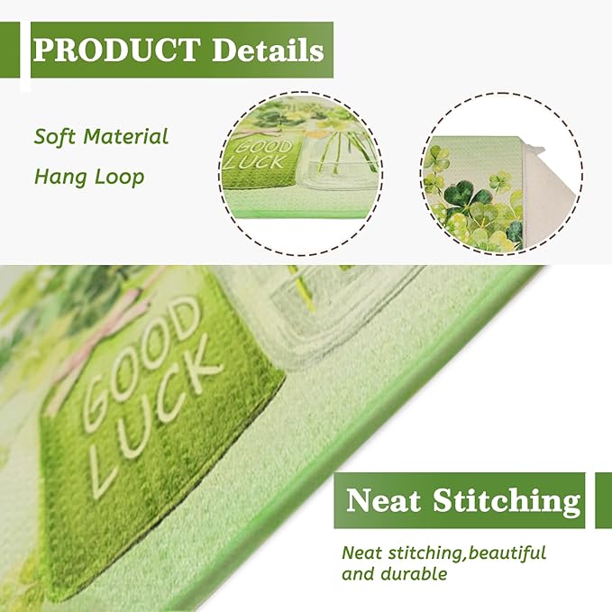St Patrick's Day Dish Drying Mat, Ultra Absorbent St Patrick's Day Drying Mat for Kitchen Counter, Coffee Maker, 18 x 24 Inch