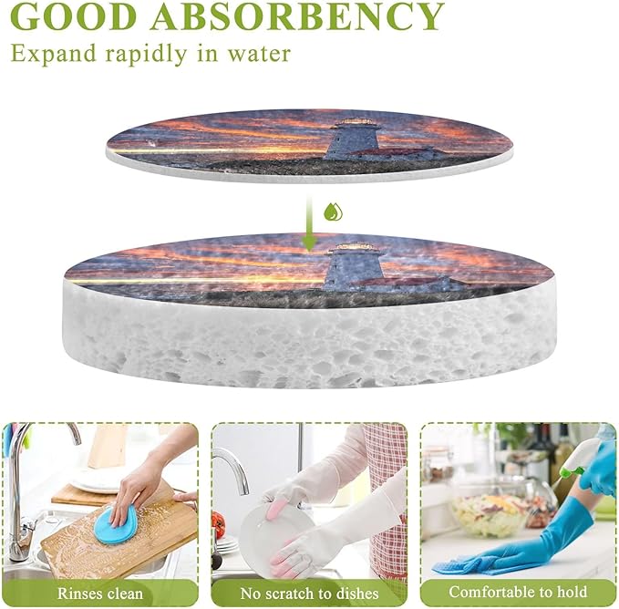 Lighthouse Kitchen Scrub Sponges, Pop-up Kitchen Cleaning Sponges Reusable Dish Washing Sponges for Bathroom Household Cleaning 3 Pack - Non Scratch Scrubber
