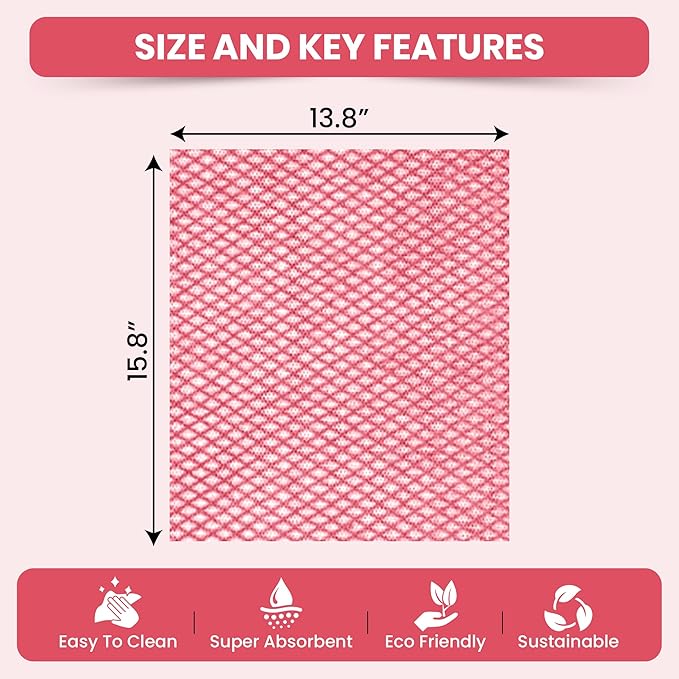50 Count Disposable Cleaning Cloths, Red - 13.8"x15.8" Ultra Absorbent Towels for Kitchen, Stove & Bathroom - Multi-Purpose Soft Dish Cloths