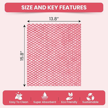 50 Count Disposable Cleaning Cloths, Red - 13.8"x15.8" Ultra Absorbent Towels for Kitchen, Stove & Bathroom - Multi-Purpose Soft Dish Cloths