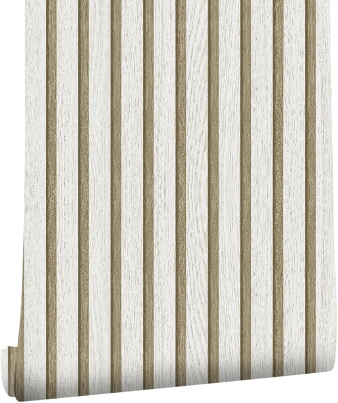 myforHD Wallpaper Peel and Stick Wood Grating Stripe Self-Adhesive Wallpaper Faux Wood Contact Paper Wood Slats Self Adhesive Wall Paper PVC Vinyl Film Removable Waterproof (Wood C, 17.3" x 118")
