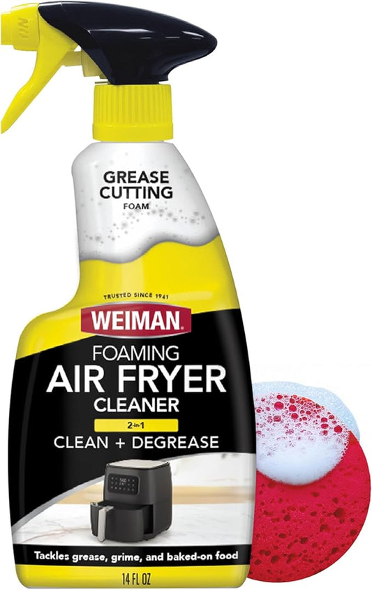 Weiman Foaming Air Fryer Cleaning Kit, Cleaner & Degreaser for Ceramic Baskets & Trays, Removes Grease, Grime, Oil & Baked-On Food, Includes Non-Abrasive Sponge, Fast-Acting, Residue-Free, 14 oz