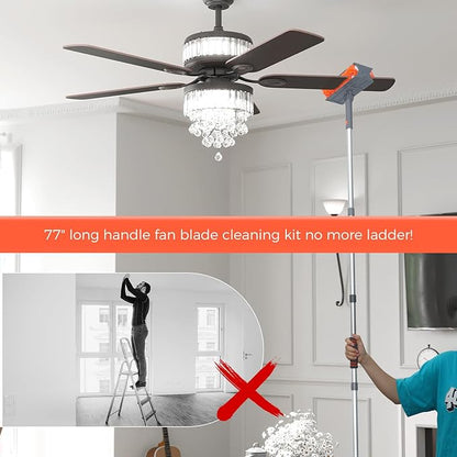 wlich Ceiling Fan Cleaner Kit with 77" Extension Pole, Reusable Chenille Brush for Fan Blades (Up to 8in), Cobwebs, Walls, and Furniture (Orange)