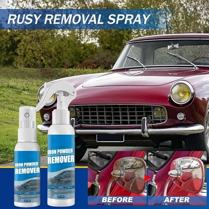 Multi-functional Quick-Acting Rust Removal Spray, Iron Powder Remover with Fast Penetration Formula, Safe for Car Paint, Wheels and Rims, Removes Rust, Iron Fallout and Oxidation (4pcs)