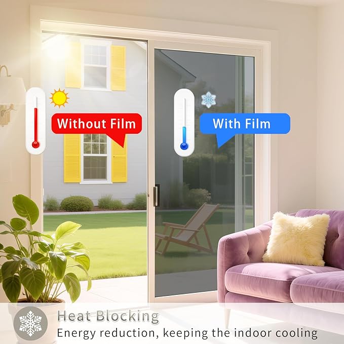 Window Privacy Film One Way Daytime Mirror Tint Treatments UV Heat Control Vinyl Stickers Sun Block Glass Paper Door Covering Reflective (Black Silver, 45.6 Inch x 7.2 Feet)