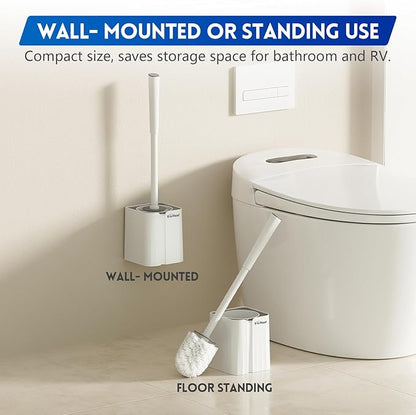 Y-in Hand Toilet Brush and Holder Set, 2 Pack Toilet Scrubber, Compact Size for Storage and Organization, Bathroom Accessorie, Easy to Assemble, Classic PP Bristle, Wall Mountable. - White