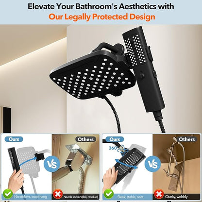 JDO High Pressure Shower Head, 7 Spray Modes Rain Shower Heads with Handheld Spray Combo,Dual Showerhead with 10 Inch Rainfall Spray, Detachable Hand Held Shower, Stainless Steel Hose, Power Wash