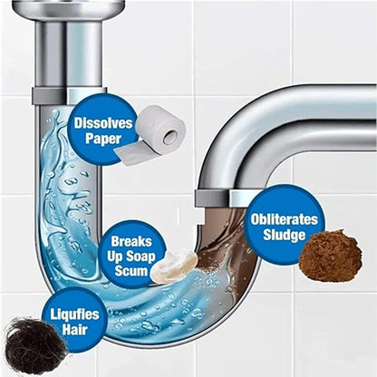 Powerful Sink and Drain Cleaner, Portable Powder Cleaning Tool for Kitchen Toilet Pipe, Unscented, Solid, Removes Clog, Eliminates Odor
