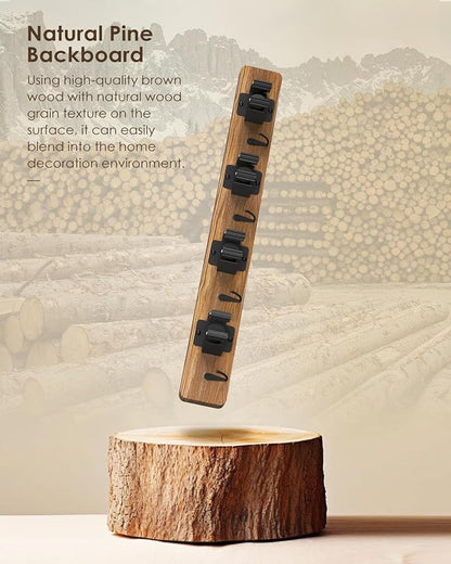 AceMining Broom Holder Wall Mounted, 2 Pack 4 Holders and 4 Hooks Mop Holder, Wooden Mop and Broom Holder with Anti slip rubber, Natural pine wood Brush Holder, Mop Wall Holde with Nail installation