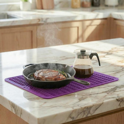 MicoYang Silicone Dish Drying Mat for Multiple Usage,Easy clean,Eco-friendly,Heat-resistant Silicone Mat for Kitchen Counter or Sink,Refrigerator or drawer liner Purple L 16 inches x 12 inches