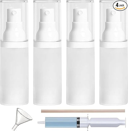 1oz/30ml-Small Spray Bottle 360° Angle Work, Portable Refillable Leak Proof Travel Mini Spray Bottle.For Perfume Toner Hair spray Facial Moisturizing 【1oz/30ml-(Pack of 4) & Spary Bottle】