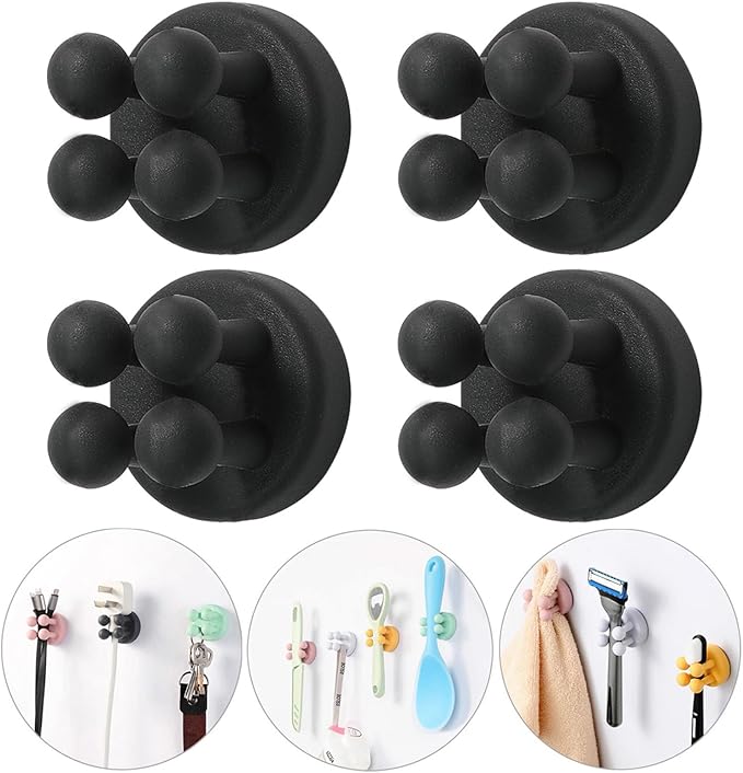 iBetterLife Razor Holder for Shower Hooks – 4Pcs Self Adhesive Wall Mounted Single Hook for Hanging Toothbrush, Functional Waterproof Utility Plug Holder for Bathroom Kitchen Living Room Office