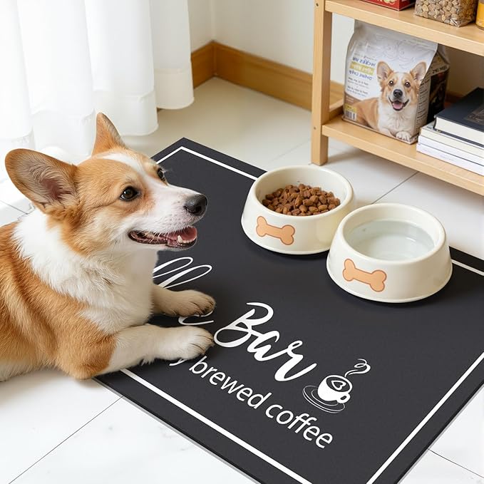 Findosom 12"x 20" Dish Drying Mat, Super Absorbent & Cuttable Coffee Mat, Hide Stain Bar Mat for Kitchen Counter, Coffee Bar Accessories, Black
