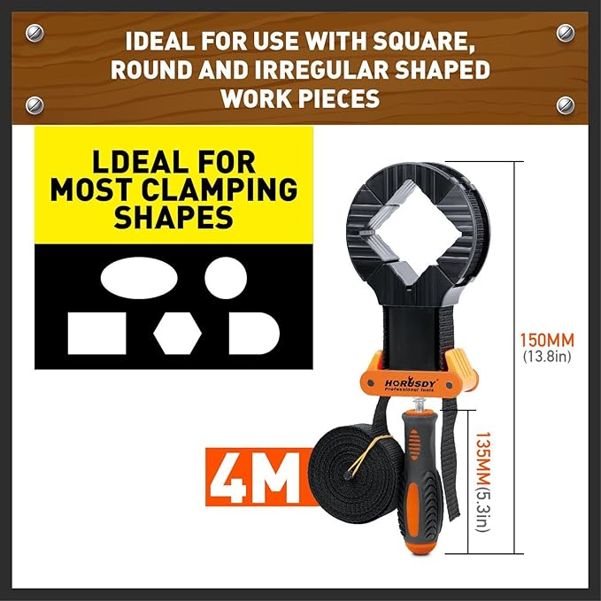 HORUSDY 4-Piece Band Clamp, Woodworking Frame Clamp Strap Holder for Picture Strap Clamp Strap Clamp (4-Piece Band Clamp)