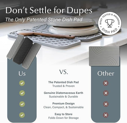 Dorai Home Dish Pad - Collapsable Stone Dish Drying Mat with Diatomaceous Earth for Quick Drying - Ultra Absorbent - Encased in Woven Silicone - Eco-Friendly, Foldable - Original 19.9"x15.2", Slate