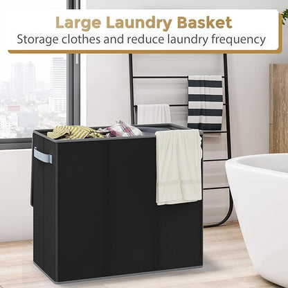180L Laundry Hamper 3 Section, Large Laundry Hamper with Lid, Dirty Clothes Hampers with Handles, Laundry Basket Organizer for Laundry, Bedroom, Bathroom, Laundry Sorter Baskets, Black
