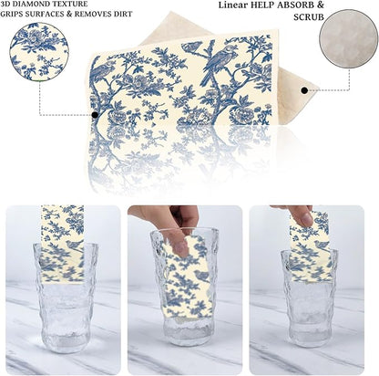 Blue Floral Swedish Dishcloths for Kitchen, 6 Pack Blue Whihe Floral Swedish Dish Cloths, Absorbent Fast Drying Sponge Cleaning Paper Towels for Cooking Home Decoration Housewarming Gift