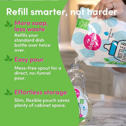 Dapple Baby Bottle Soap, Hypoallergenic Dish Soap for Baby Bottles, Powered by Plants, Fragrance Free, 34 Fl Oz (Pack of 2)