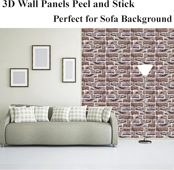 3D Wall Panels Peel and Stick,3D Brick Wallpaper Peel and Stick 10Pack Self-Adhesive Stone Waterproof PVC Wall Panels for Living Room,Interior, Lobby Bedroom(Light Brown Stone)