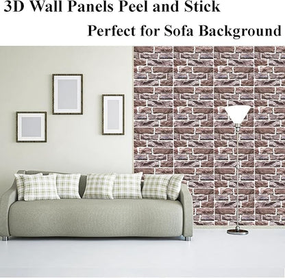 3D Wall Panels Peel and Stick,3D Brick Wallpaper Peel and Stick 10Pack Self-Adhesive Stone Waterproof PVC Wall Panels for Living Room,Interior, Lobby Bedroom(Light Brown Stone)