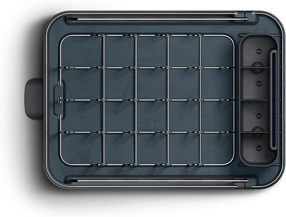 Joseph Joseph Extend Slim Steel Expandable Dish Drying Rack with Removable Cutlery Holder and Swivel Draining Spout, Compact Design, Grey