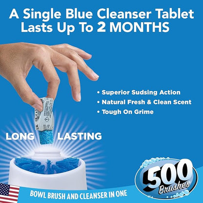 LOLA Self Dispensing Toilet Brush System, 2 Nylon Bristle Cleaning Wands w/ 20 Long-Lasting Concentrated Cleaner Tablets, 4 Refillable Heads 2 Caddies, No Liquid Cleaner Needed, Refillable & Reusable