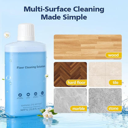 Floor Cleaning Solution Compatible with Roborock Robot Vacuums & Wet Dry Vacuums, Deep Cleaning Formula for Hardwood, Tile & Laminate Floors, Gentle and Powerful, 1L (33.8 fl oz)