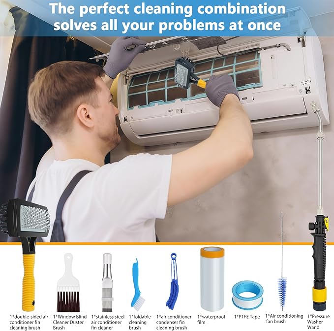 Aufind 7 PCS Different Air Conditioner Fin Cleaner kit, Brush Condenser Ac Coil Cleaner Air Refrigerator Fin Cleaner Evaporator Radiator Repair Clean Tool (Yellow)
