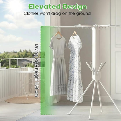 cjc Foldable Clothes Drying Rack, Space Saving Laundry Drying Rack,Collapsible Drying Rack Used for Indoor,Outdoor, 4 Retractable Drying Rods + 4 Shoe Racks + 4 Sock Clips with 16 Clips White