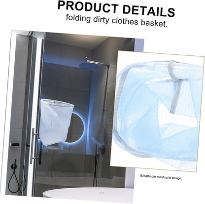 Wall Hanging Clothes Basket Breathable Mesh Laundry Hamper for Dirty Clothes Space-saving Storage Organizer Suitable for Bathroom and Home Use Blue