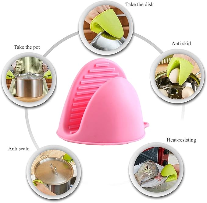 2 Pairs Mini Oven Gloves Silicone Heat Resistant Cooking Pinch Mitts Potholder for Kitchen Cooking & Baking (Yellow and Pink)