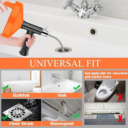 Drain Auger 33 Feet, Plumbing Snake Hair Clog Removal Tool, Heavy Duty Toilet Auger, Clog Remover Tool for Bathroom Kitchen Tub Shower Drain Clog Remover with Gloves, Orange