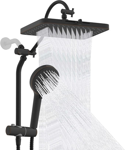 Hibbent Upgraded cUPC Certified 13'' Shower Head Combo, High Pressure 5 Spray Rainfall Showerhead with 10 Sprays Handheld, All Metal 3-way Diverter Shower Arm, 71'' Hose and Holder, Oil-Rubbed Bronze