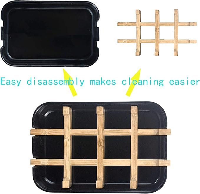 Aoheuo Modern Bamboo Fiber soap Holder and soap Dish Combination (Removable),5.12 Long by 3 Wide, 0.98 inches high, Used in Kitchens, bathrooms, and bar Sinks (Black(2 Pack))