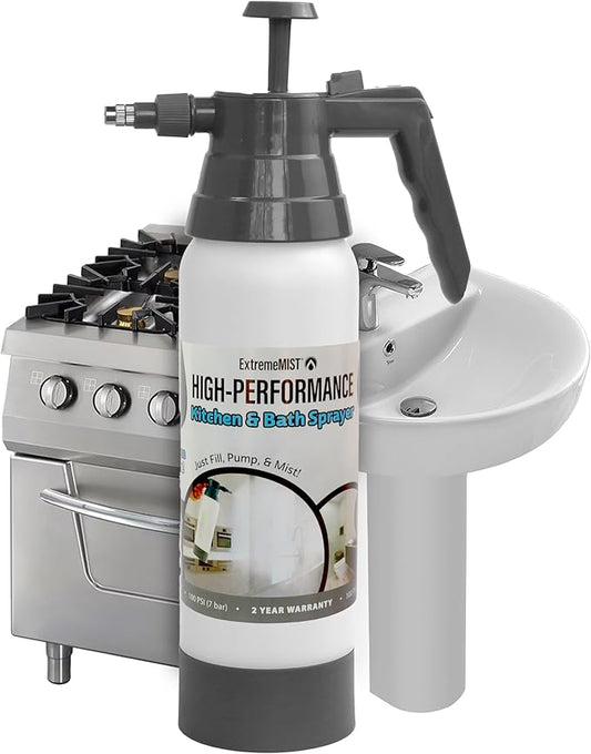 ExtremeMist High-Performance Kitchen & Bath Sprayer | Refillable Pressurized Sprayer | Ultra-Fine Mister | Continuous Spray Bottle for Cleaning | High Pressure | 32 oz Bottle