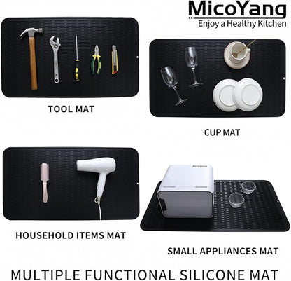 MicoYang Silicone Dish Drying Mat for Multiple Usage,Easy clean,Eco-friendly,Heat-resistant Silicone Mat for Kitchen Counter or Sink,Refrigerator or Drawer Liner Black 4XL 32 inches x 18 inches