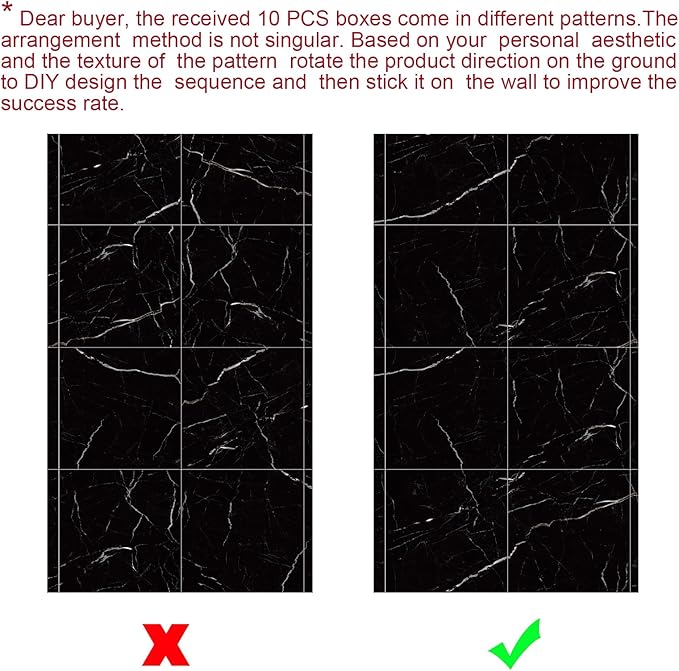 Chejiaye 10pcs Marble Peel and Stick Waterproof Wall Panels,Heat-Resistant Backsplash Tile, 23.6"x11.8" PVC Foam Wall Sticker for Kitchen,Living Rooms,TV Walls,Black (Not Real Tile 19.4Sq. Ft.)
