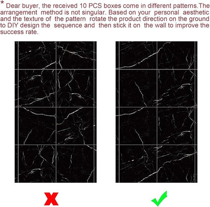 Chejiaye 10pcs Marble Peel and Stick Waterproof Wall Panels,Heat-Resistant Backsplash Tile, 23.6"x11.8" PVC Foam Wall Sticker for Kitchen,Living Rooms,TV Walls,Black (Not Real Tile 19.4Sq. Ft.)