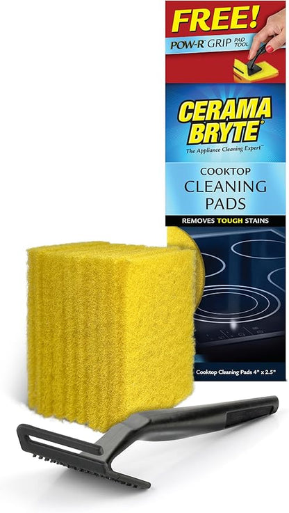 Cerama Bryte 10 Pack Cleaning Pads Cooktop, Stove Top Cleaner and Glass includes 1 Pow-R Grip Tool for easy cleaning
