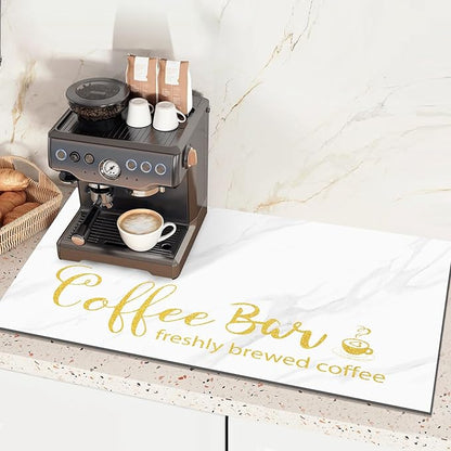 Findosom Dish Drying Mat, 17"x 32" Super Absorbent & Hide Stain Coffee Mat, Cuttable Drying Mat for Kitchen Counter, Coffee Bar Accessories, Under Dish Rack, Coffee Maker, Espresso Machine, White